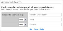 screenshot of advanced search